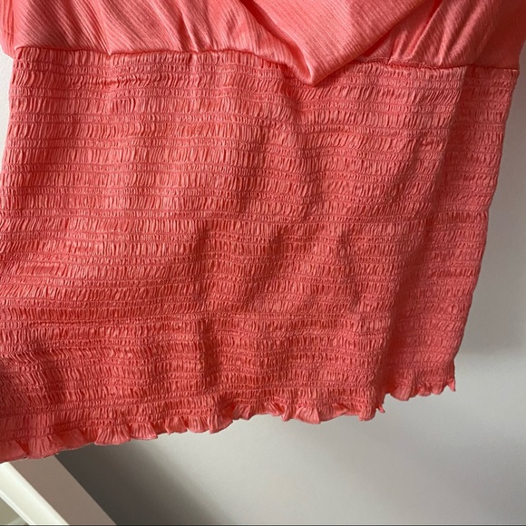 BEBE SMOCKING WAIST SILK PEACH BLOUSE - Picture 4 of 6